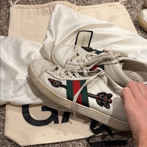 Gucci White Sneakers with Red and Green Stripes